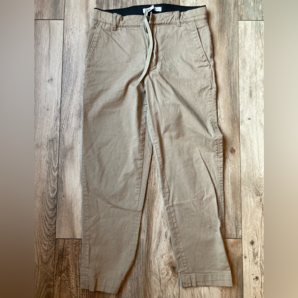 Zara Straight Legged Elastic Waist Denim Khaki (S)